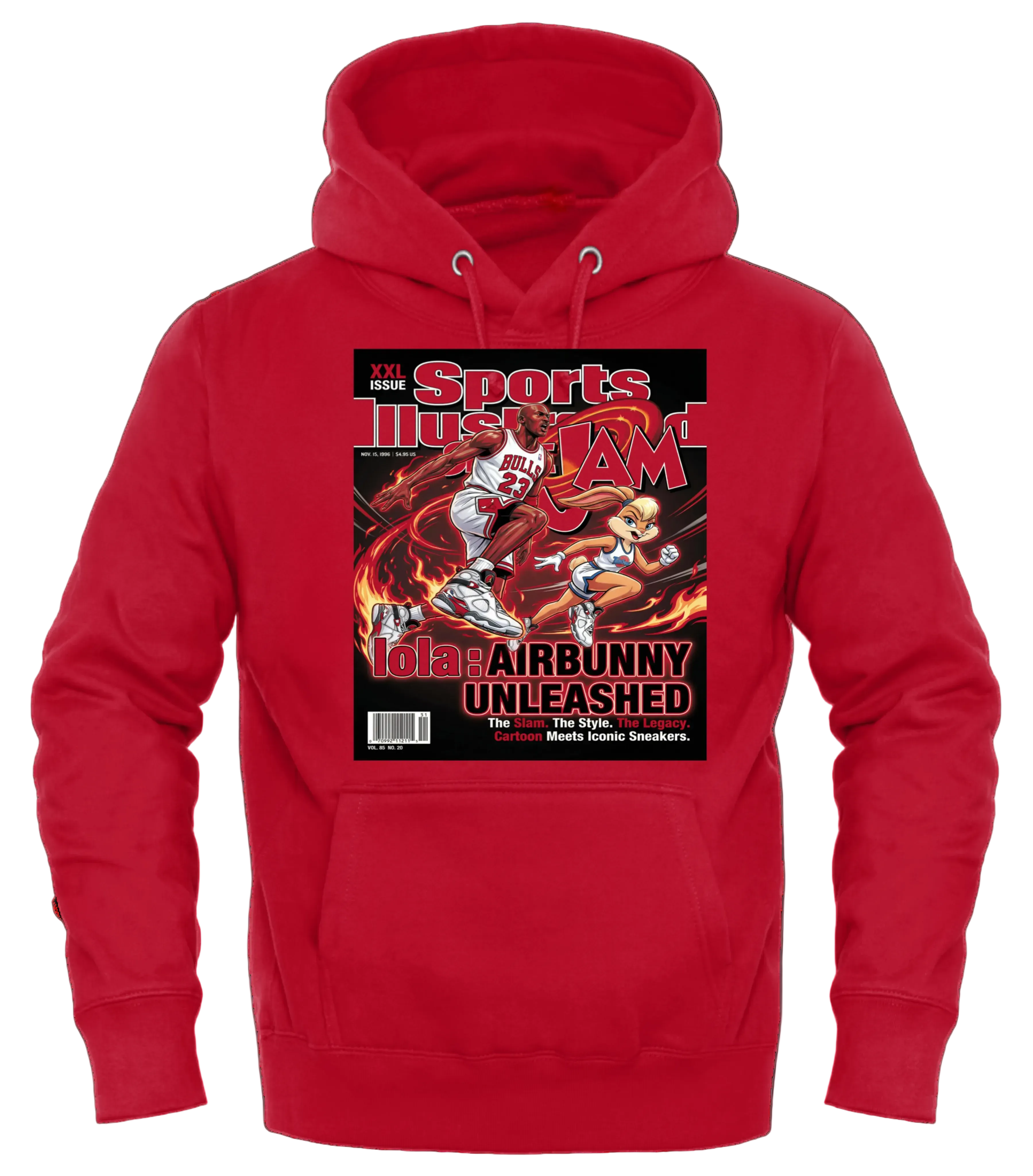 Red “Space jam” themed graphic pullover hoodie. Michael Jordan, Lola Bunny.