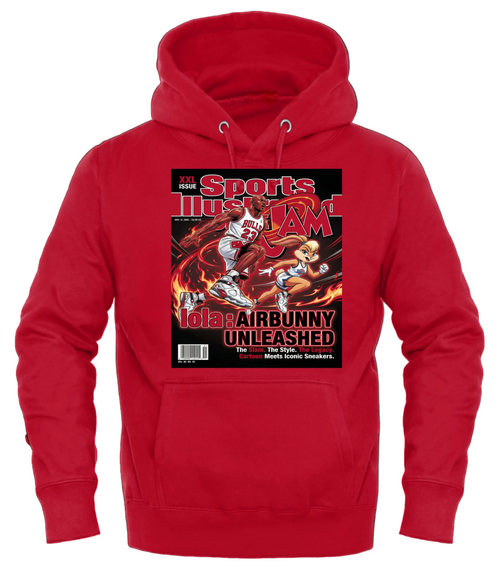 Red “Space jam” themed graphic pullover hoodie. Michael Jordan, Lola Bunny.